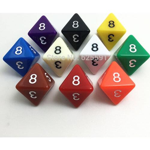 10pcs/set T&G High Quality Colorful D8 Dice Set Opaque effect,DnD 8 side Digital number 1-8 for Rpg Game