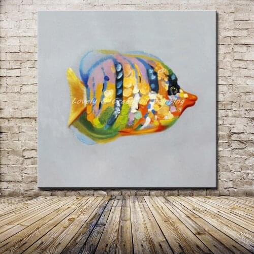 Mintura Wall Picture For Living Room Home Decoration Modern Abstract Art Picture Handpaintied Fish Animal Oil Painting On Canvas
