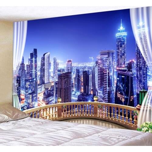 City Night Scene Tapestry Hippie Metropolitan Nightlife Wall Hanging For Living Room Printed Art Wall Cloth Carpet Home Decor