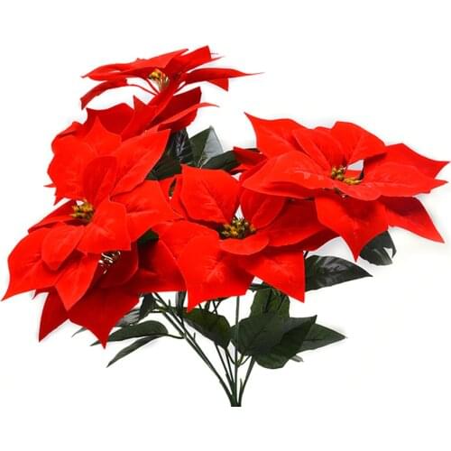 Real Touch Flannel Artificial Christmas Flowers Red Poinsettia Bushes Bouquets Xmas Tree Ornaments Centerpiece for Christmas