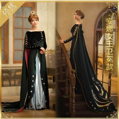 2020 New Christmas Adult Cosplay Queen Costume Anna Dress+Coat+Cloak Princess skirt party show outfit free shipping
