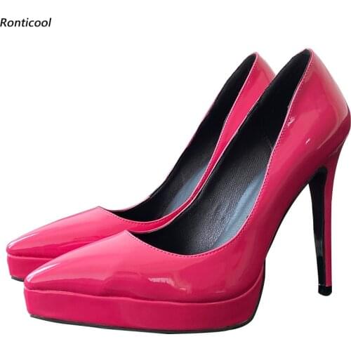 Ronticool New Handmade Women Spring Pumps Sexy Stiletto Heels Pointed Toe Beautiful 8 Colors Party Shoes Women US Plus Size 5-15