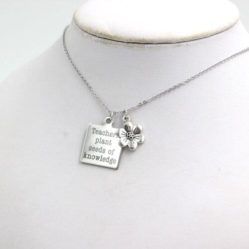 New Arrival Teachers Gifts Stainless Steel Chain Teacher Charms Necklace Engraved teachers plant seeds of knowledge necklace