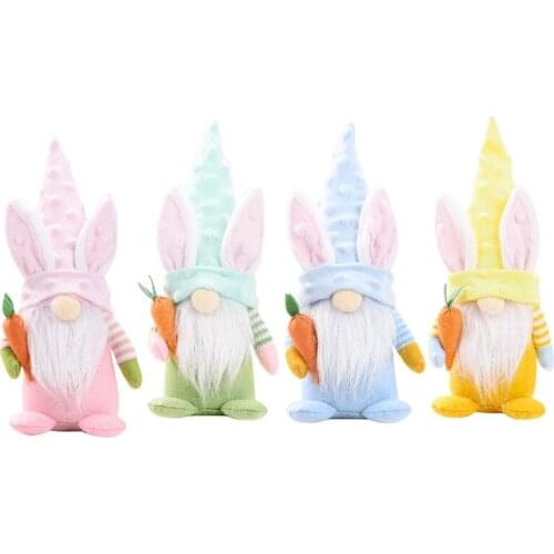 New 4 Pcs Easter Bunny Carrot Gnome Decoration Doll Plush Dwarf Home Party Decorations Kids Toys Easter Decor