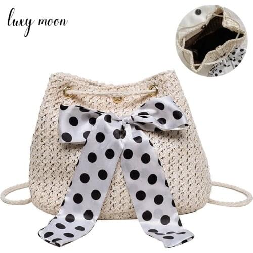 New Straw Bags for Women Elegant Bowknot Luxury Designer Handbag Summer Woven Shoulder Bag Bucket Shape Womens Purses Z207