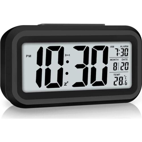 New LED Display Digital Alarm Clock Snooze Battery Clock with Date Calendar Temperature for Bedroom Home Office Travel