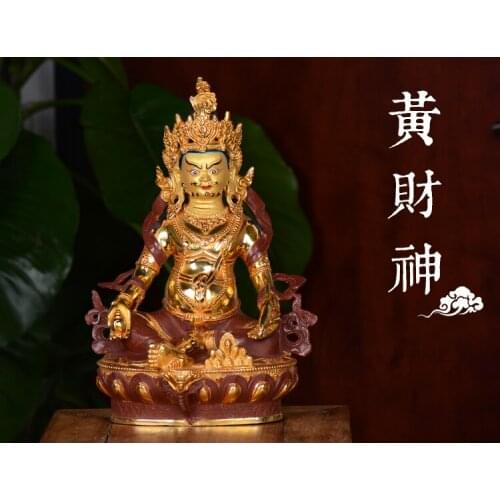 Wholesale buddha statue # 32CM LARGE # Tibetan Buddhism Yellow Jambhala Buddha fortune god Gold-plated brass statue Talisman