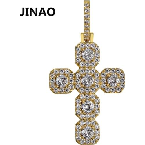 JINAO The New Fashion Cross Pendant Necklace With Chain Gold Silver Color Iced Out CZ Paved Hip Hop Jewelry For Man Women Gifts