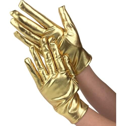1 Pairs Women Men Patent Leather Gloves Unisex Fashion Sexy Evening Party Performance Mittens Gold Color Etiquette Short Gloves