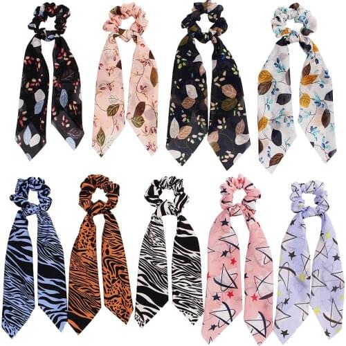 Star Print Hair Scrunchie Scarf Ponytail Holder Ribbon Hairband Bow Knot Scrunchy Girls Hair Ties Hair Accessories Christmas