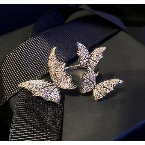 QTT Cute Princess Style Crystal Butterfly Finger Ring Womens Promise Ring For Wedding Accessories Ring Jewelry