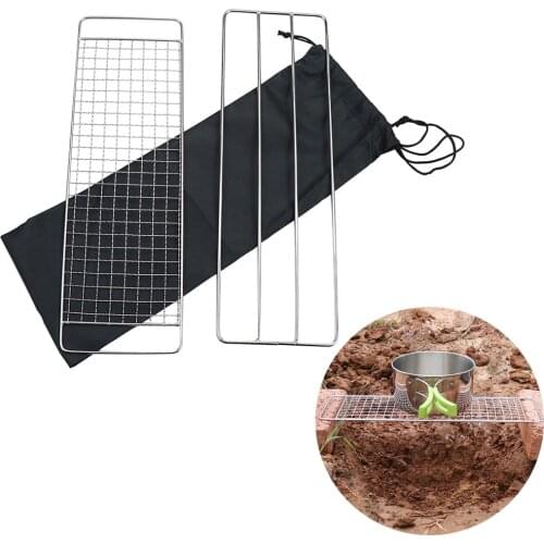 Stainless Steel Camping Grill Grate Barbecue Mesh Bushcraft Campfire Portable Grill Camping Kitchen Cooking BBQ Backpacking