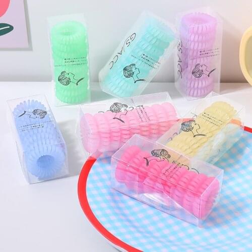 9Pcs/Box New Spring Candy Color Plastic Rubber Telephone Cord Elastic Hair Ring Rubber Band Headband Fashion Hair Accessories