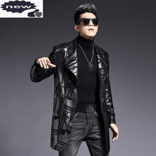 Luxury Genuine Leather Windbreakers Men Brand Fashion Single Breasted Sheepskin Medium Long Coat Business Outerwear Plus Size