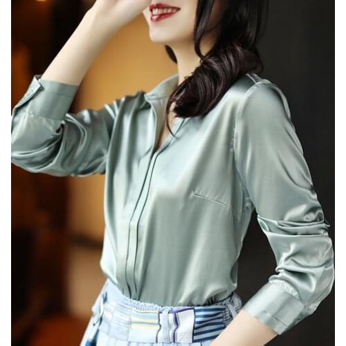 Satin Real thick silk shirt women' long-sleeved mulberry silk shirt suit fashion solid color shirt Blouse Tops