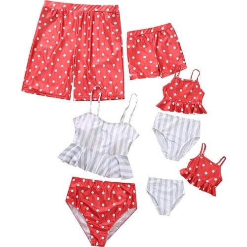 Family Matching Swimwear Mom Daughter Bikini Dad Son Bathing Suit Women Men Couples Outfits Girls Boys Swimsuit