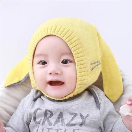 Baby Hat Infant Knitted Solid Cap Lovely Long Ear Rabbit Headgear Kids Fashion Beanie Unisex Photo Props 6-18Months