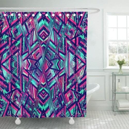 Purple Ethnic Tribal Boho Summer Colorful Bright Colors Abstract Shower Curtain Waterproof 72 x 78 Inches Set with Hooks