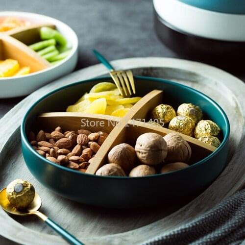 Nordic Creative Nut Plate Grid Plate Matte Ceramic Snack Plate Candy Plate New Years Goods Grid Plate Storage Tray