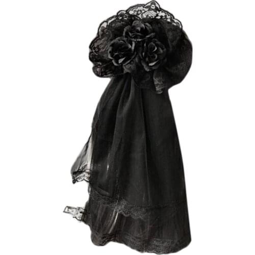 Girls Classic Lolita Style Lace Veil Rose Hairpin Flower Barrette Party Headdress Cosplay Party Elegant Accessories