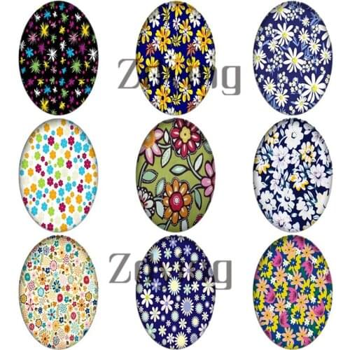 Zdying 10pcs/lot Colorful Classic Ethnic Flowers Oval Glass Photo Cabochons Beads Dome DIY Jewelry Making Findings