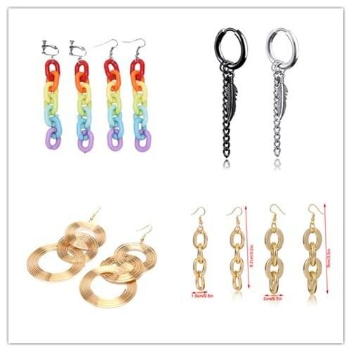 1Pair Alloy/Acrylic Chunky Circle Chain Long Earrings Women Statement Punk Dangle Earrings Jewelry Gift