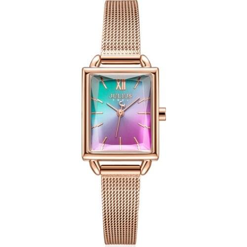 Rainbow Gradient Color Womens Watch Japan Quartz Hours Fashion Dress Stainless Steel Bracelet Birthday Girls Gift Julius Box