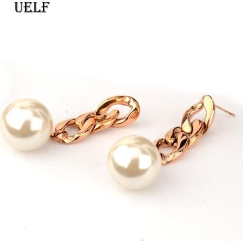 Uelf Women New Fashion Pearl Earrings Personality Metal Geometry Water Drop Kinds Of Exaggerated Drop earrings Jewelry