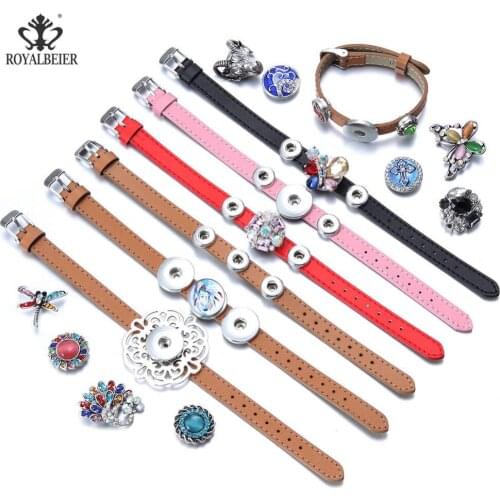 1pcs/lot New Snap Button Variety of Collocation Genuin Leather Bracelet for Women With Flower Fit 12/18/20mm Snap Button Jewelry