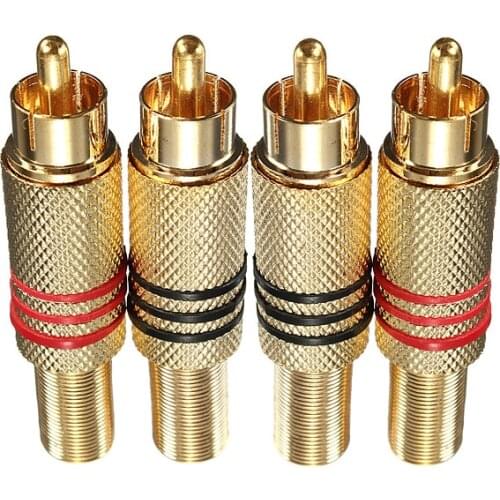 4Pcs 2Pair Gold RCA Phono Male Plug Solder Audio Video Cable Adapter Connector NEW Great for Audio Speakers