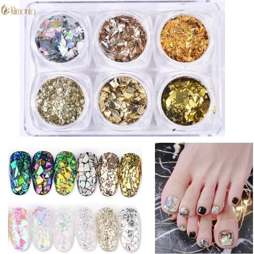 6 Bottles Irregular Glass Nail Sequins 3 Set Gold Sliver Nail Candy Wrapper Symphony Nail Art Stickers Manicure Decorations