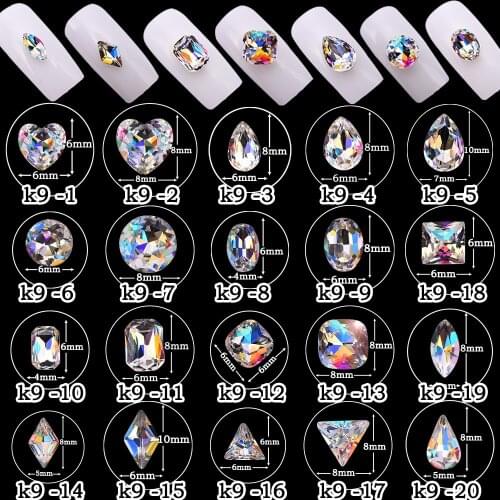 AAAAA 44 Kinds Similar Swa Crystal AB Czech Crystal Rhinestone pointback Nail Art Decoration Stones Water Drop/Heart/Horse Eye