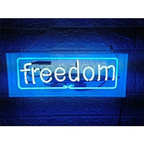 Freedom Acrylic Box Gift Neon Signs Real Glass Tube Beer Bar Pub Bedroom Wall Homeroom Girlsroom Party Decor Lamp 14"x5"