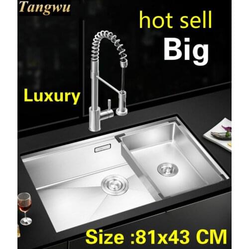 Free shipping Household vogue kitchen manual sink single trough wash up food-grade 304 stainless steel hot sell 81x43 CM