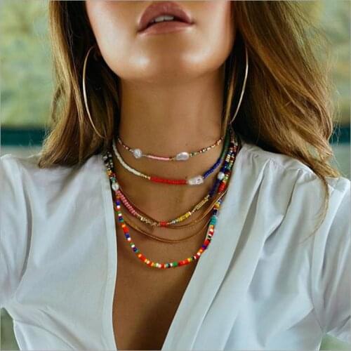 Bohemia Necklace Rainbow Beads Candy Pearl Shell DIY Collocation Multi-layer Satellite Womens Fashion Jewelry Necklace