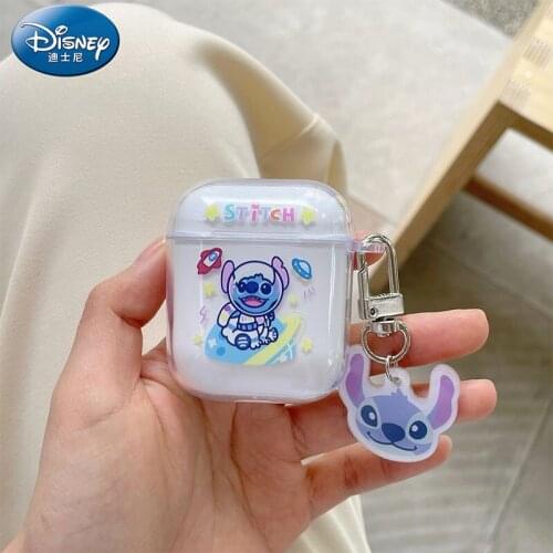 Cartoon Stitch TPU Earphone Case With Key ring For Airpods 1 2 3 Protective Bluetooth Wireless Earphone Charging Cover