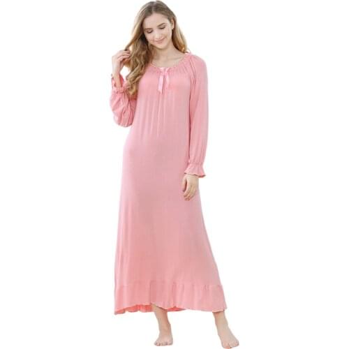 Cotton Long Night Dress For Women Nightwear Spring Autumn New Nightgown Nighties For Women Pink Sleepwear