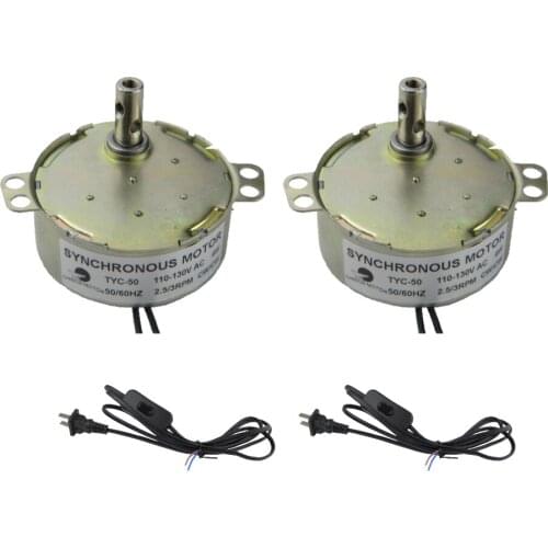 Incubator Motor TYC-50 110V/220V 2.5-3RPM/5-6RPM Synchronous Motor With Cord 1.8m Length Power Cord Switch Plug Extension 2PCS