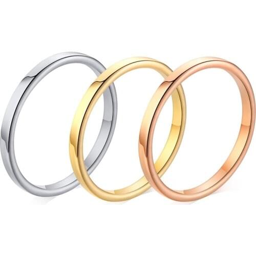 EAMTI 2mm Thin Silver-color Couple Ring Simple Fashion Rose Gold Finger Ring For Women and Men mens gifts Stainless Steel