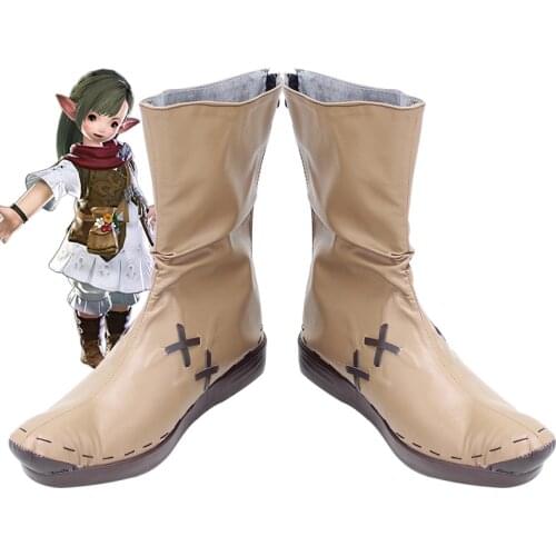 Final Fantasy XIV A Realm Reborn Eorzea Warrior of Light Lalafell Plainsfolk Dunesfolk Game Cosplay Shoes Boots X002
