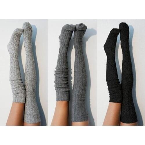 Women Over Knee Socks Fashion Female Sexy Stockings Warm Long Boot Knit Thigh-High Gray Khaki Blue Black