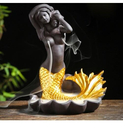 The Mermaid Backflow Incense Burner Incense Waterfall Incense Base Wishful Decorations for Home Ganesha Stove Festival Gifts