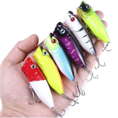 HENGJIA 6pcs/lot 6.5cm/11.8g Popper Fishing Lure Hard Fishing Baits Top Water Lure Saltwater Fishing Lures for Pike Bass Pesca