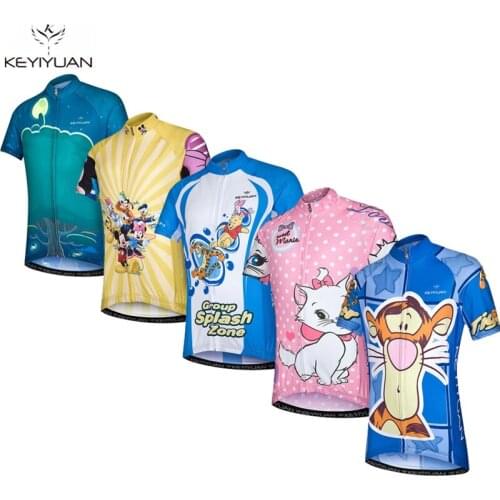 KEYIYUAN 2017 New Children Cycling Jersey Summer Children Bike Clothing Cute Animation Printed Bike Jersey Children Jersey