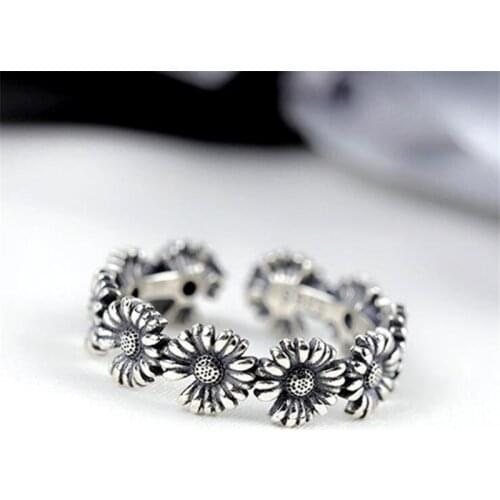 New Arrival Retro Thai Silver Sunflower 925 Sterling Silver Jewelry Personality Daisy Flower Exquisite Opening Rings R573