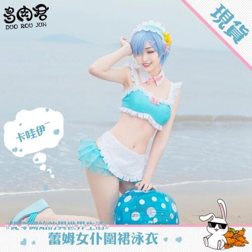 Re:Life In A Different World From Zero Rem Cosplay Costume Blue Sexy Swimsuit/Bikini Female Sunshine Beach Or Pool Party Suit