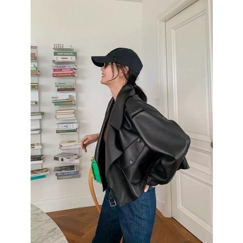 Spring Loose Genuine Sheepskin Leather Jacket Women Fashion Motorcycle Biker Leather Female Outerwear