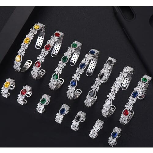 LARRAURI 2PCS Full Micro Cubic Zircon Pave Bangle Ring Set For Women Romantic Elegant Bridal Wedding Party Jewelry Sets 2019