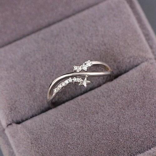 Moon And Star Rings For Women 925 Sterling sweet Filled Small White Zircon Engagement Ring Female Valentine Jewelry