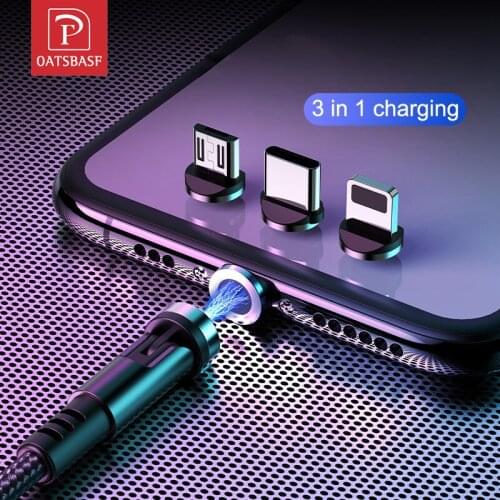 Oatsbasf New Magnetic USB Cable for iPhone Micro USB Cable USB C Magnet Charger Nylon cable for redmi note 7 huawei p30